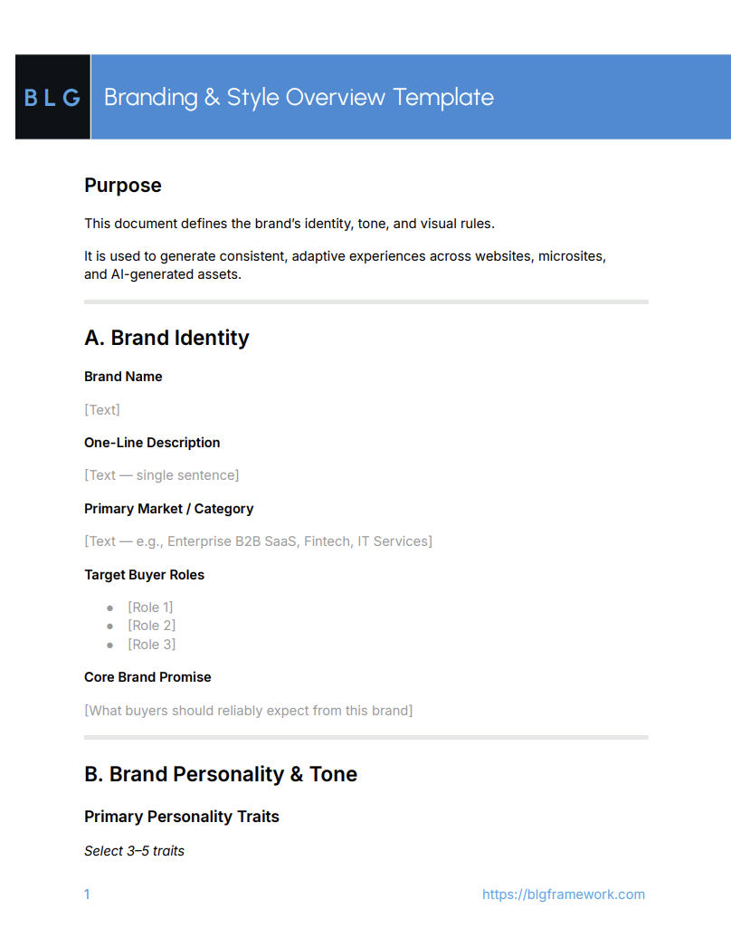 Branding & Style Overview Template — BLG