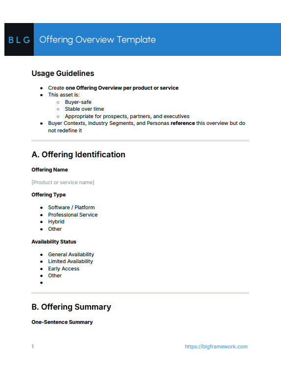 Offering Overview Offering Overview Template — BLG